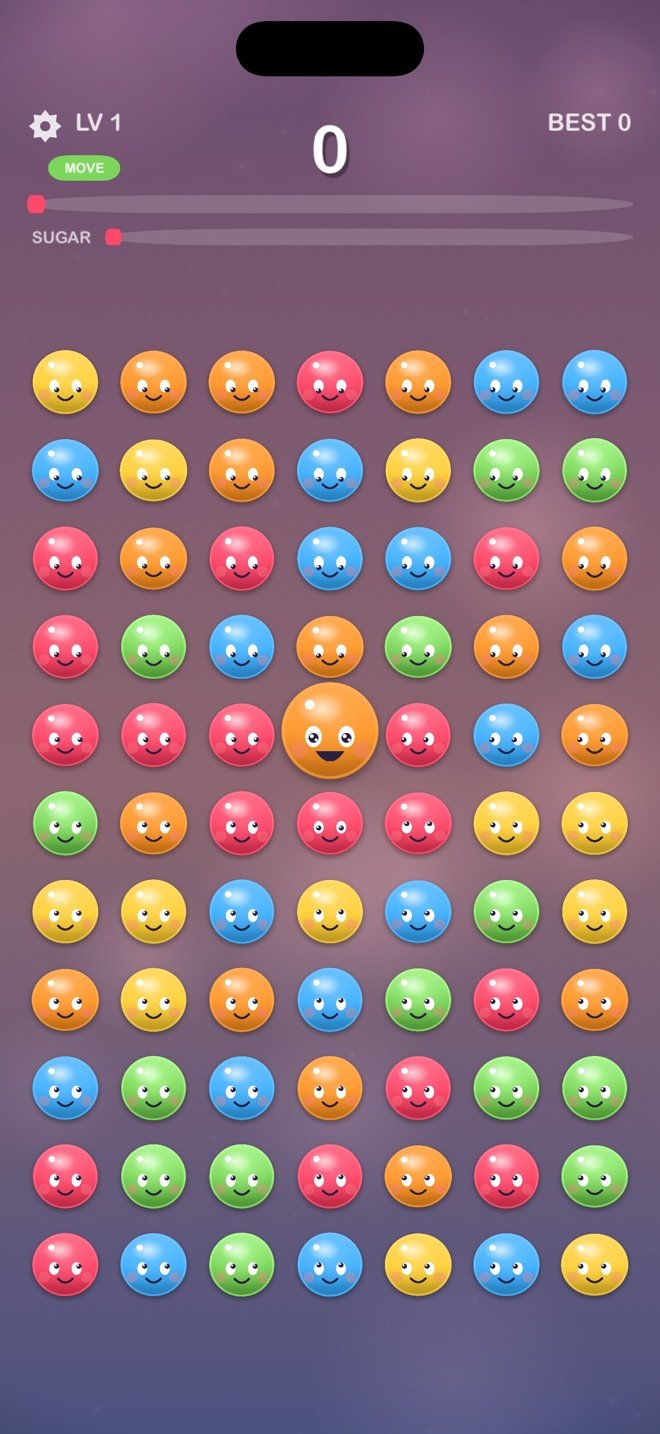 A picked-up gummy floating above the board while every other gummy watches it